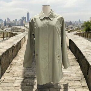 Dennis By Dennis Basso Sage Green Lightweight Trench Coat Lined Jacket L Classic